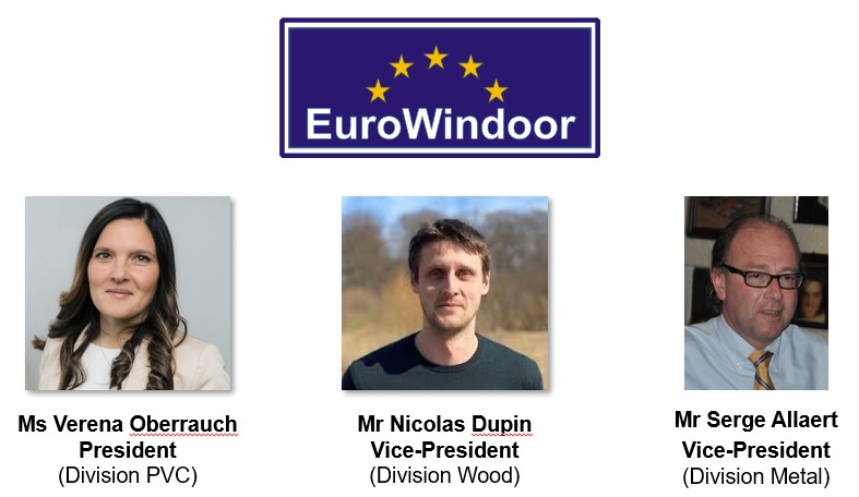 Picture of the newly elected Executed Board at EuroWindoor: (from left to right) Verena Oberrauch, Nicolas Dupin and Serge Allaert